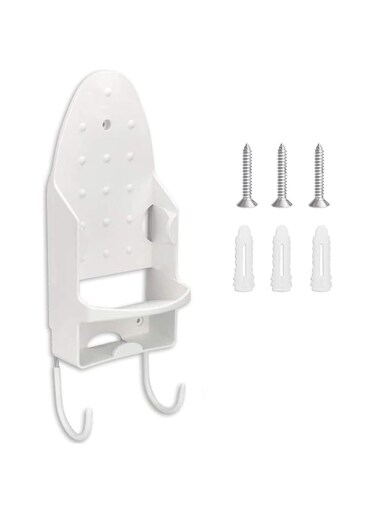 Beibi Ironing Board Holder, White Holder Wall Mount with Heat Resistant Iron Tray, Ideal for Small Dry Irons and Older Model,Hanging T-Leg Irons on Laundry Room, with 3 Screws