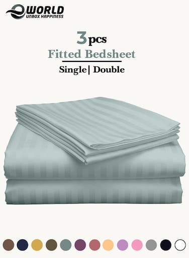 3 Piece Luxury Pastel Green Striped Bed Sheet Set with 1 Deep Pocket Fitted Sheet and 2 Pillowcases for Hotel and Home Crafted from Ultra Soft and Breathable For All Seasons Microfiber for Year-Round Comfort (Single/Double)