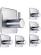 Zalcoon Adhesive Hooks, Silver Self Adhesive Towel Hooks Waterproof Shower Wall Stick on Hooks Heavy Duty Stainless Steel Bathroom Kitchen Sticky Hooks for Towel Robe Loofah Key Coat Bag - 6 Pcs