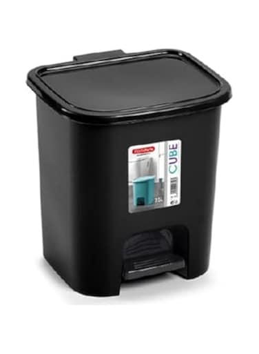 PlasticForte Papelera Cube - 7.5L Pedal Bin - Compact and Stylish Waste Bin  Black