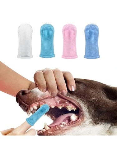 RUMGR 4PCS Dog Finger Toothbrush, Silicone Dog Teeth Cleaning Finger Brush, Dog Dental Care and Fresh Breath, Finger Toothbrush for Dogs, Cats, Puppies, Dog Teeth Cleaning Products