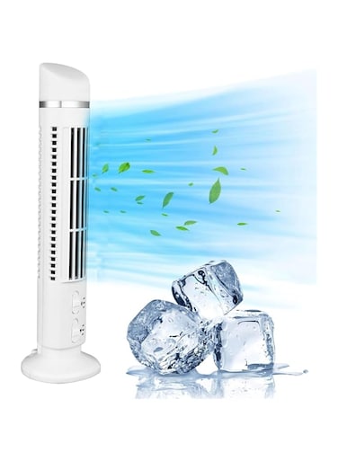 Bladeless Tower Fan, 90 Degree Oscillation Quiet Desk Fan, Easy to Clean and Compact with Fingertip , USB and Battery Powered for Home Office (White)
