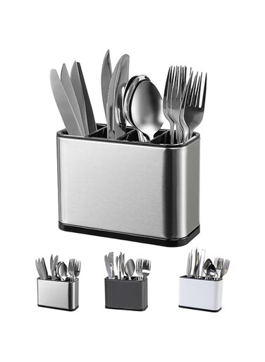 Kitchen Utensil Holder, Countertop Utensil Organizer Stainless Steel Caddy Silverware Organizer Utensil Holder Compartments Cooking Utensil Organizer Large Capacity Flatware Spoon Spatula Fork