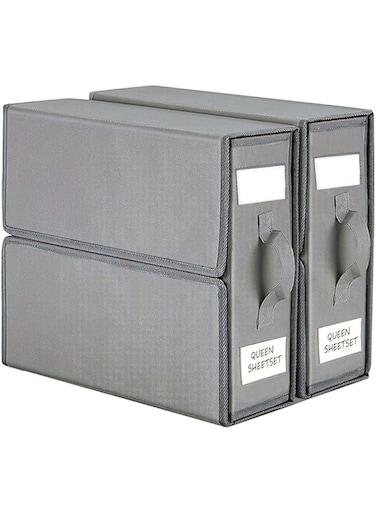 2 Pack Bed Sheet Organizers and Storage, Foldable Sheet Organizer for Linen Closet, Sheets Set Folder Keeper with Clear Window (Queen &amp; King Size) Organizing Bedding Container with Zipper, Gray