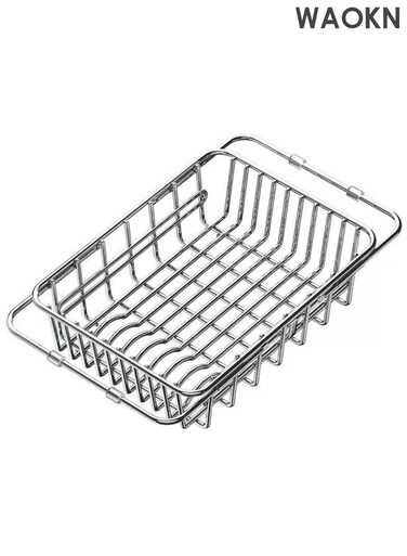 Small Dish Drying Rack in Sink Adjustable , Expandable 304 Stainless Steel Metal Dish Drainer Rack Organizer , rack with Stainless Steel Utensil Holder Over Sink Counter , suitable for Kitchen sink, dishwashing sink, vegetable sink (for 1-2 People) .