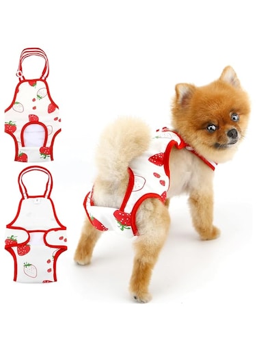 KASTWAVE Dog Diaper, Cute Strawberry Pet Sanitary Pantie, Adjustable Suspender Washable Reusable Puppy Sanitary Panties, Pet Underwear Diaper Jumpsuits, for Female Dogs in Heat Period (Red, M)