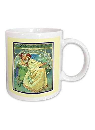 Muchas Princess Printed Ceramic Mug White/Yellow/Green