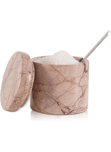 SPESHSTONES Marble Salt Cellar With Spoon 3'' Inches Marinara Handmade Salt Holder With Lid Kitchen Storage Accessories - Salt Container &amp; Sugar Bowl, Spice Seasoning Containers for Kitchen Countertop