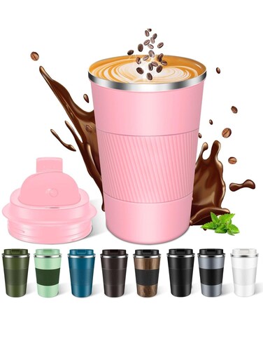 Travel Coffee Mug Stainless Steel Vacuum Ice and Hot Drinks Insulated Tumbler, 12.85 oz Water Coffee Cup with Lid Portable Spill-Proof Suitable for Car, Home Office Outdoor Works