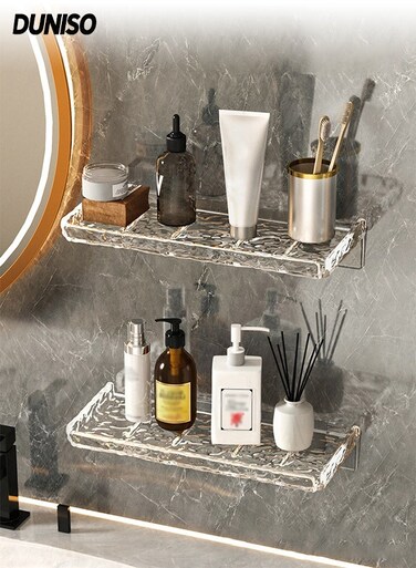 2-Piece Acrylic Floating Shelves,Water Ripple rack Easy To Install No Drill For Kitchen or Bathroom,Drain Shelf ,Plastic Storage Rack for Washstand Sink