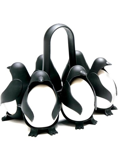 KASTWAVE Penguin-Shaped Boiled Egg Cooker, 3-in-1 Cook, Store and Serve Egg Holder for Making Soft or Hard Boiled Eggs, Holds 6 Eggs for Easy Cooking and Fridge Storage