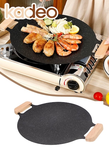 36CM Nonstick Round Grill Pan, Thickened BBQ Griddle With Hangable Handles, Compatible for Induction, Gas Stove, Electric Cooktop, Indoor or Outdoor Grilling Meat Roasting Pan