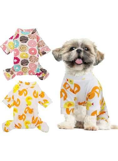 2pcs Pet Pajamas Soft Cat Bodysuits Dog Footie Pajamas Medium Dog Pajamas Kitten Winter Warm Dog Sweater Lightweight Puppy Jumpsuit Small Dogs Pajamas Wool Clothes Cotton Clothing