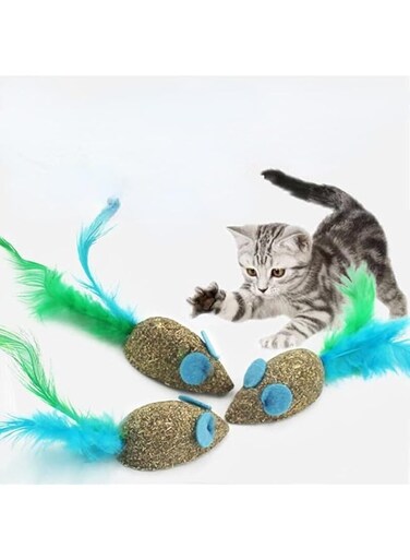 FDTY 3Pcs Mice Compressed Pure &amp; Potent Catnip and Ribbon Cat Toys
