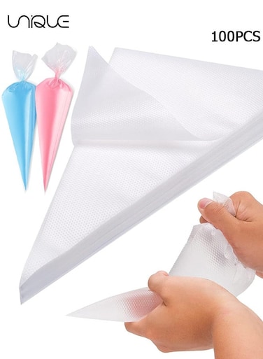 100 Pcs Disposable 9 Inch Piping Bags - Plastic Pastry Bags - Anti Burst And Non-Slip Thicken Cake Decorating Bags - for Cookie/Cake Decorating Supplies (Transparent)