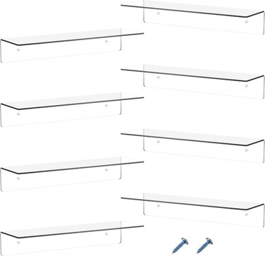Blulu 8 Pieces Acrylic Floating Shelf - Invisible Wall Mounted Display Organizer for Home and Office