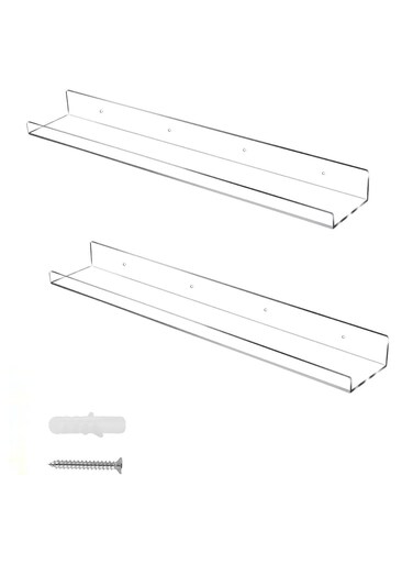 Floating Shelves - 24 Inch Acrylic Wall Ledge Shelves, Clear 2 Pack, Invisible Display Bookshelf, 5MM Thick Premium Wall Mounted Shelf, Bathroom Display Organizer