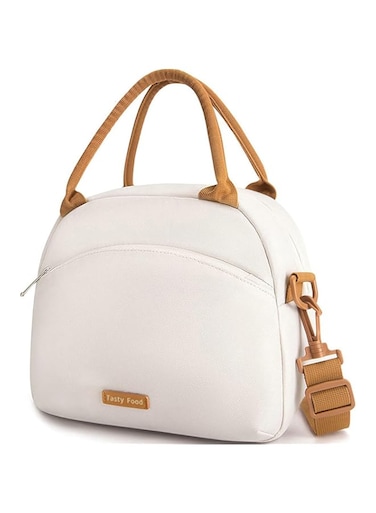 Tazweeq Waterproof Insulated Bento Bag, Large Capacity Lunch Bag, Reusable Lunch Box, Slant Lunch Box Bag, Suitable for Office, Picnic, Leak-proof Cooler Bag（White）