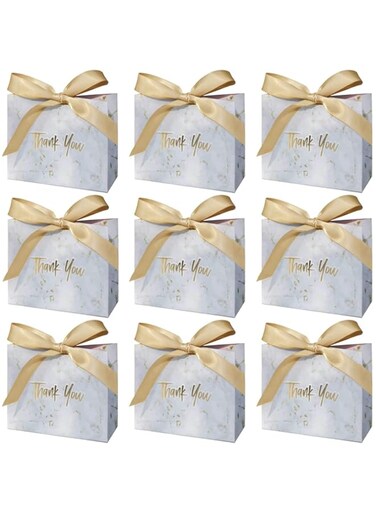 KASTWAVE 30Pcs Thank You Gift Bags with Bow Ribbon Small Paper Gift Bags Favour Bags for Wedding Party Birthday Party Baby Shower, Pink Ribbon (Gold)