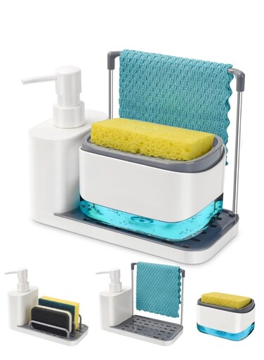 Soap Dispenser with Sponge &amp; Cloth Holder &acirc;&euro;&ldquo; 2-in-1 Kitchen Sink Organizer (370ml)