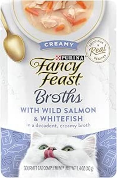 Purina Fancy Feast Lickable Creamy Broths Cat Wet Food Complement Wild Salmon and Whitefish 40g - Pack of 24