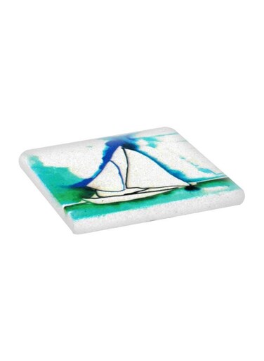 Sailing Printed Limbra Natural Stone Coaster White/Blue/Green 10x10cm