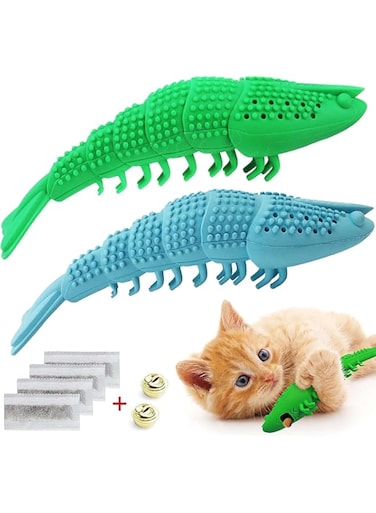 SYOSI Cat Catnip Dental Toy, Interactive Toothbrush Chew Treat Toy, Natural Rubber Bite Resistance Lobster Shape Toys, Tooth Cleaning Durable Cat Toy for Pet Kitten Kitty (2 Pack)