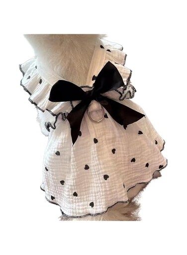 Heart Print Dog Cat Dress Bow Decor Cute Dog Dresses Puppy Tutu Skirt Teddy Dress Birthday Holiday Clothes for Cat Kittens (Black, XL)