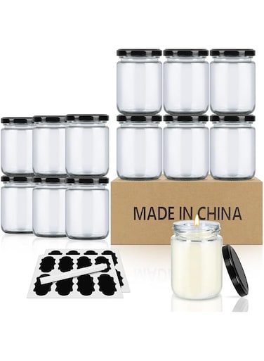 SKYLINK 12 Pack 8oz Glass Jars with Airtight Lids &ndash; Small Empty Jars for Candle Making, Spices, Honey, Jam, Candy, Cookies, Pudding, Yogurt, Dessert &ndash; Reusable Storage Containers for Kitchen