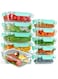 Glass Meal Prep Containers (10 pcs Rectangle) - Glass Food Storage Containers with Lids, Glass Lunch Box, Portion Control, Airtight, Glass Bento Box Lunch Containers- 10P Rectangle Light Blue