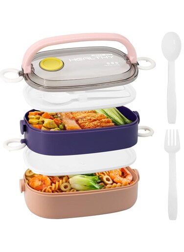 Lunch Box, 2 Compartment Food Container, Multifunctional Lunchbox for School &amp; Office, Lunch Box For Kids &amp; Adults, Multifunctional Food Containers, Dishwasher and Microwave Safe (Pink/Multi)
