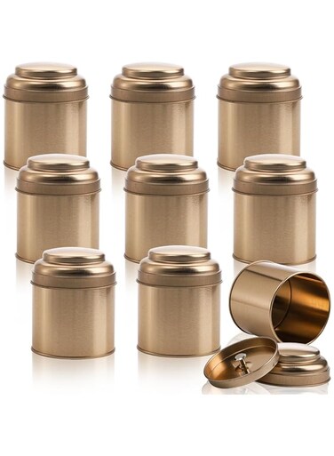 Lawei 9 Pack Tea Tins Canister with Airtight Double Lids, Mini Tea Storage Containers Round Tin Can Box for Storage Tea Coffee Sugar Loose Leaf, 8 Fluid Oz