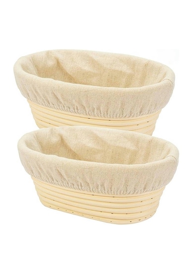 Pack Bread Proofing Basket Natural Rattan Bread Basket Oval Shape Dough Bread Making Bowls with Linen Liner for Professional and Home Bakersand