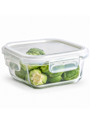 LocknLock Stackable Tempered Glass Square Food Container 320ml Airtight with 4-Side Locking Lid, Microwave, Freezer &amp; Dishwasher Safe, Stackable Glass Storage for Meal Prep &amp; Leftovers