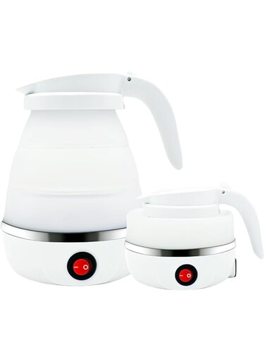 OHHXGK Folding Kettle, 600ml Travel Kettle, Mini Portable Silicone Electric Kettle for Camping, Outdoor Travel (White)