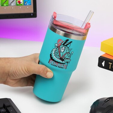 Paladone Fortnite 600ml Blue Insulated Gamer Cup and Straw, Officially Licensed Tumbler Water Bottle for Hot and Cold Drinks, Tea, Coffee