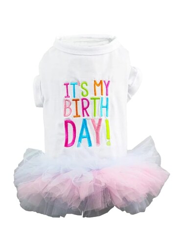 Dog Birthday Tutu Dress Dog Clothes for Small Dogs Girl Chihuahua Yorkie Birthday Party Outfit (White, Large)