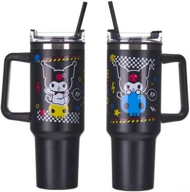 Pyramid Kuromi Punk Skull Tumbler with Straw, 40 oz Capacity, Black