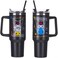 Pyramid Kuromi Punk Skull Tumbler with Straw, 40 oz Capacity, Black