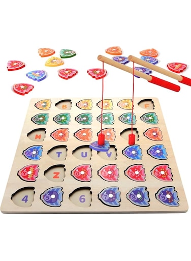 Wooden Magnetic Fishing Toy, Fish Games Puzzle with Matching Numbers and Letters, Montessori Alphabet Cognition Christmas Toys Gift for 3 4 5 Year Old Boy Girl Toddlers