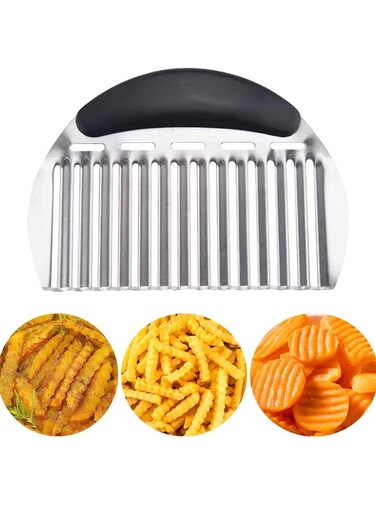 Crinkle Cutter French Fry Cutter,Stainless Steel Wavy Slicer Crinkle Cutting Chopping Tools with Handle for Carrot Vegetable