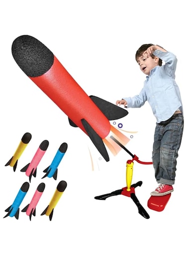 Mumfactory Rocket Launcher Toy for kids &ndash; Shoots Up to 100 Feet &ndash; 6 Colorful Foam Rockets - Fun Outdoor Toy for Kids - Gift Toys for Boys and Girls Age 3+ Years Old