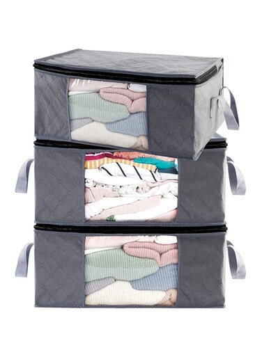 Abo Gear G01 Bins Bags Closet Organizers Sweater Clothes Storage Containers, 3Pc Pack, Gray, 3 Count