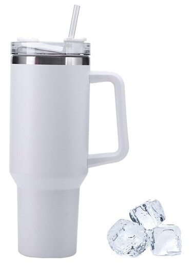  Travel Mug with Handle and Straw - Stainless Steel, Leak-Proof, Vacuum Insulated Coffee Mug with Lid for Hot &amp; Cold Beverages
