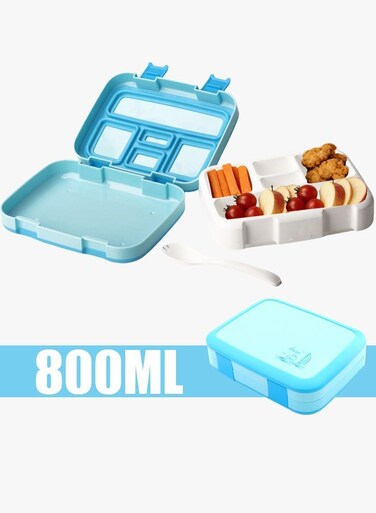800ml Bento Box for Kids - Bento Lunch Box with 5 Compartments Kids Lunch Box Containers Ideal Portion Sizes for Ages 3 to 7 Leak-Proof BPA-Free Food-Safe Materials Dishwasher Safe (Blue 800ML)