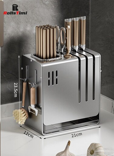 Multi-Functional Kitchen Knife Holder Storage Rack Wall-Mounted Chopstick Basket Household Countertop Space-Saving Organizer