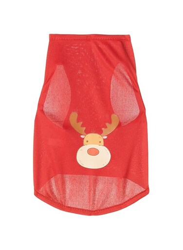 Ohana Spring Wear Collection - Solid Colour Animal Fashion Prints Vest Clothes With Round Neck For Cats And Dogs - Red/Elk Print Small Size