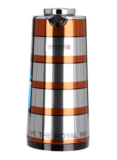 Double Wall Golden Figured Vacuum Flask Silver/Orange 1Liters