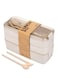 Bento Box with Cutlery Set &ndash; 3-Compartment Japanese Lunch Box, Microwave &amp; Dishwasher Safe(Beige)