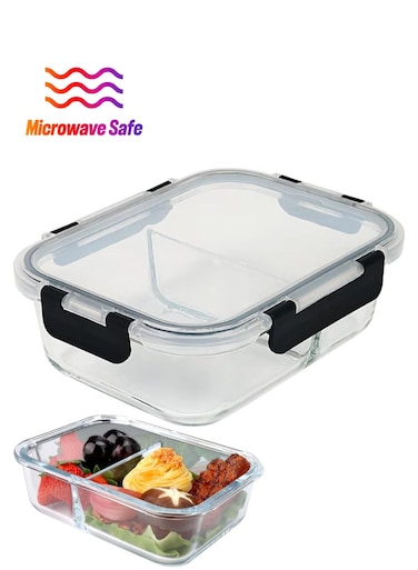 Glass Meal Prep Containers 1 pcs Rectangle Glass Food Storage Containers with Lids Glass Lunch Box Portion Control Airtight Glass Bento Box Lunch Containers 1P Rectangle Black.